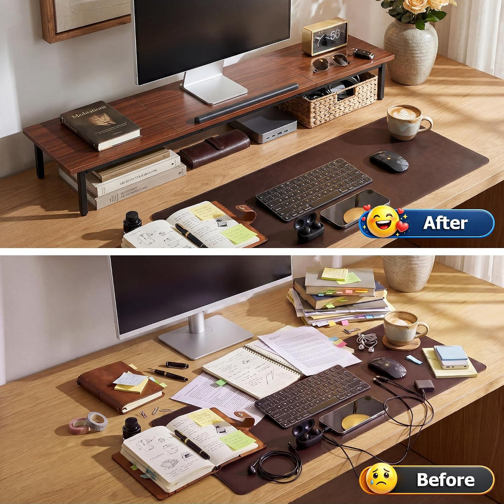 Loomie 39-Inch Dual Monitor Stand Riser with Adjustable Laptop Stand