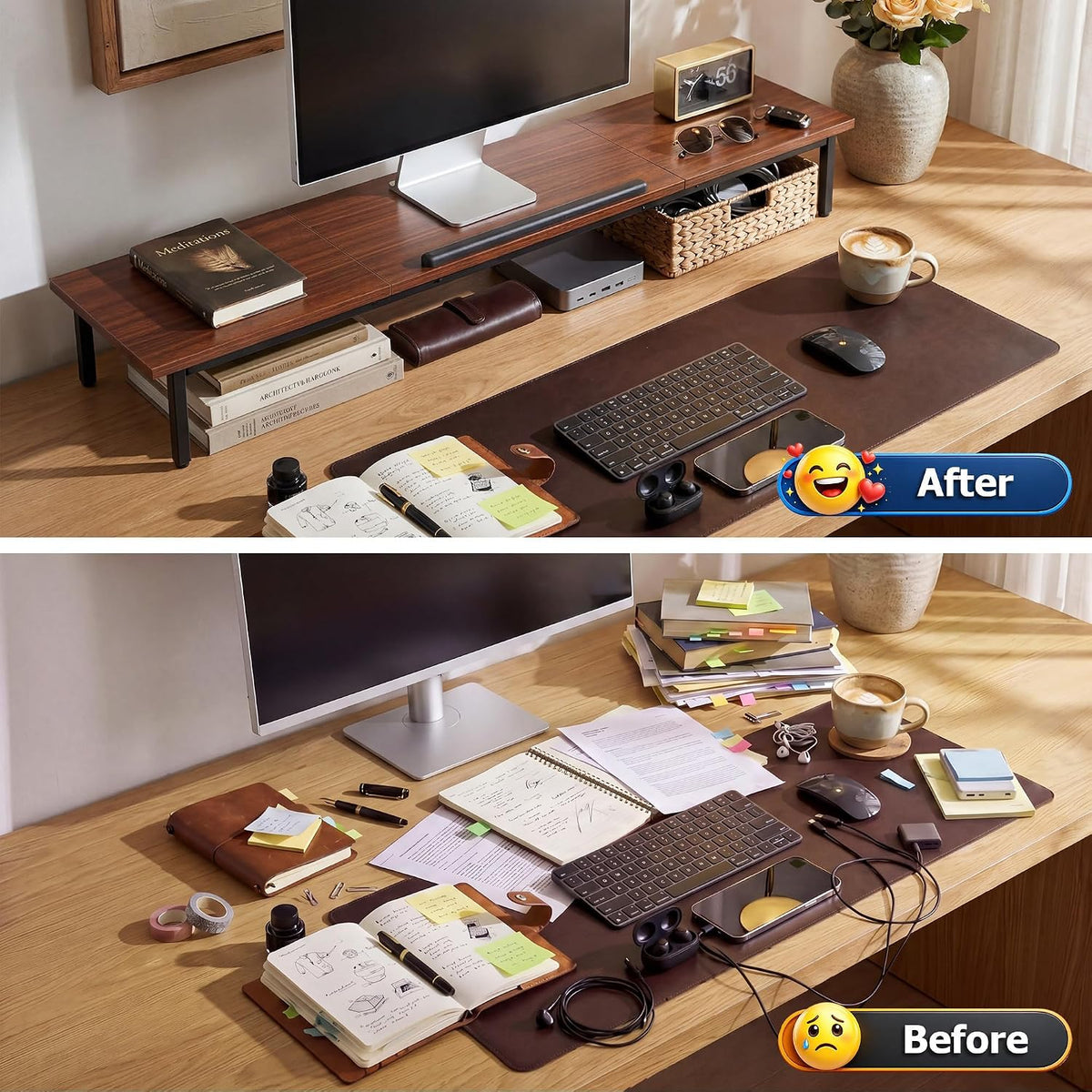 Loomie 39-Inch Dual Monitor Stand Riser with Adjustable Laptop Stand