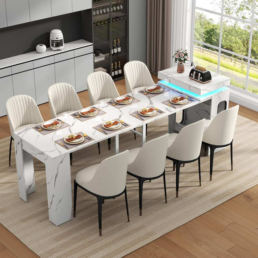 Expandable Room Dining Table with Power Outlet, Space-Saving Dining Table