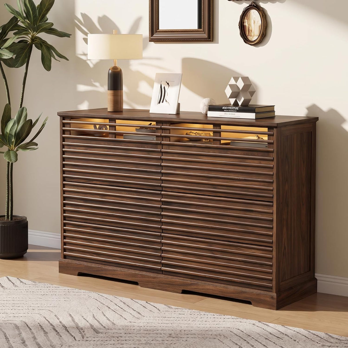 Loomie 52" W Fluted 8 Drawer Dresser with LED Light