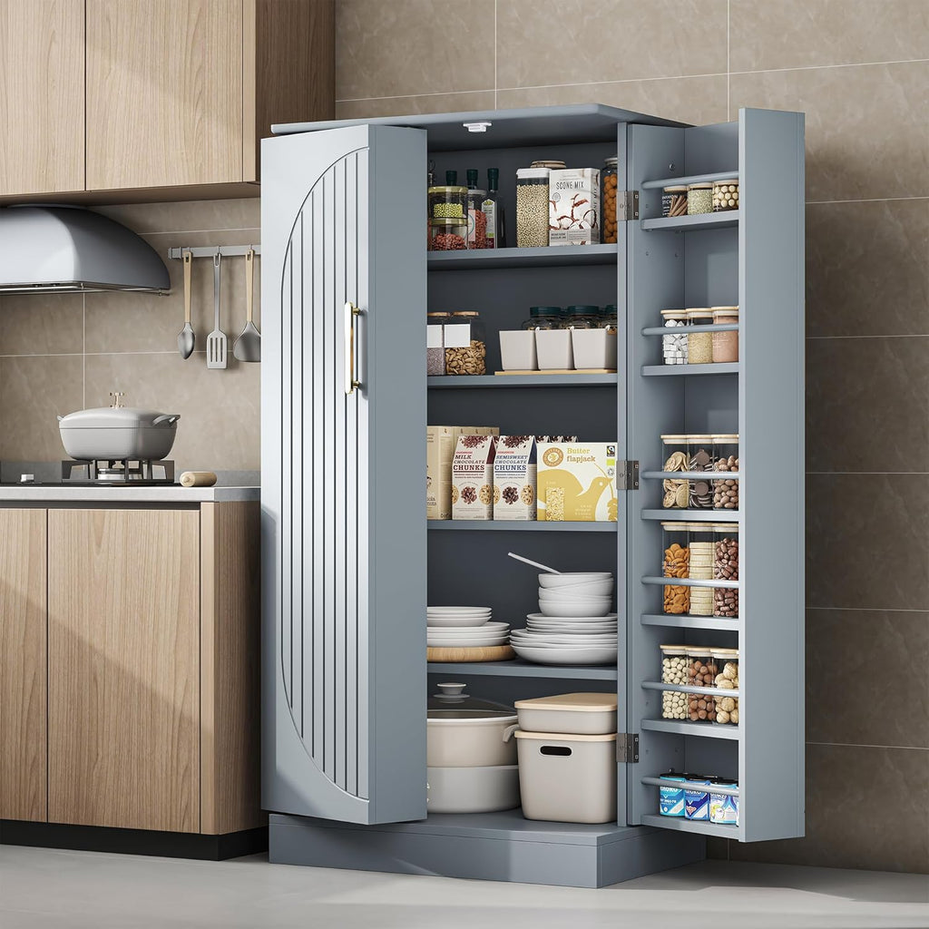 47” Kitchen Pantry Cabinets, Freestanding Kitchen Pantry Storage Cabinet with Doors and Adjustable Shelves, Buffet Cupboards Storage Cabinet for Home Office Use (Grey)