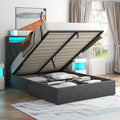 Full Lift Up Storage Bed Frame w/Charging Station & LED Lights, Dark Grey