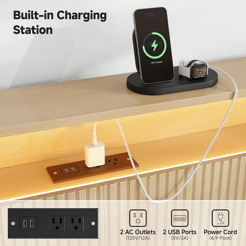 Queen Size Headboard Only w/Storage,Headboard w/Charging Station &LED Light