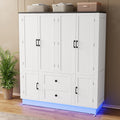 Loomie 71" H White Wooden Armoire Wardrobe Closet with 6 Doors, LED lisght