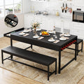 Loomie 63" Dining Table Set for 4-6, 3-Piece Kitchen Table with 2 Utensil Drawers, 2 Benches & Wine Rack, Modern Space Saving & Heavy Duty Dinner Table Set with Metal Frame & MDF Board,Rustic Brown
