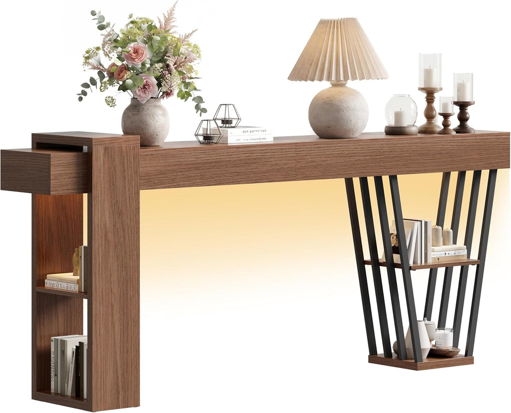 70.9'' Extra Long Console Table w/LED Light, Sofa Table Behind The Couch