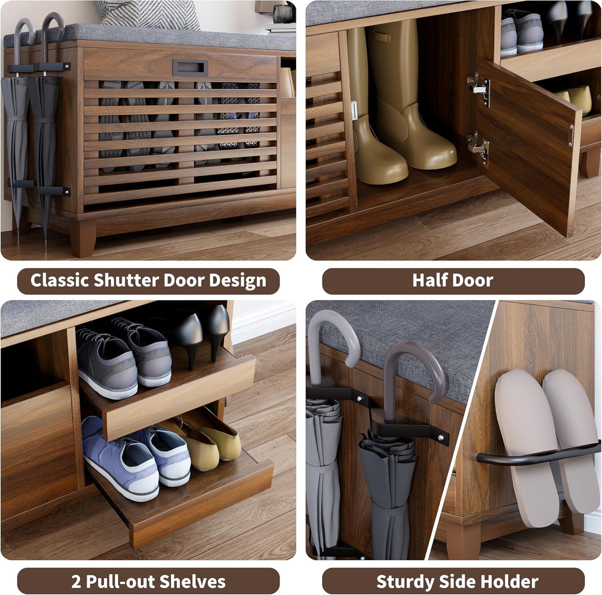 Loomie 47.2" Shoe Storage Bench with Flip Drawer, 2-Tier Entryway Bench
