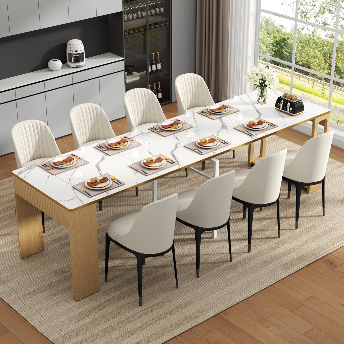 Expandable Room Dining Table with Power Outlet, Space-Saving Dining Table