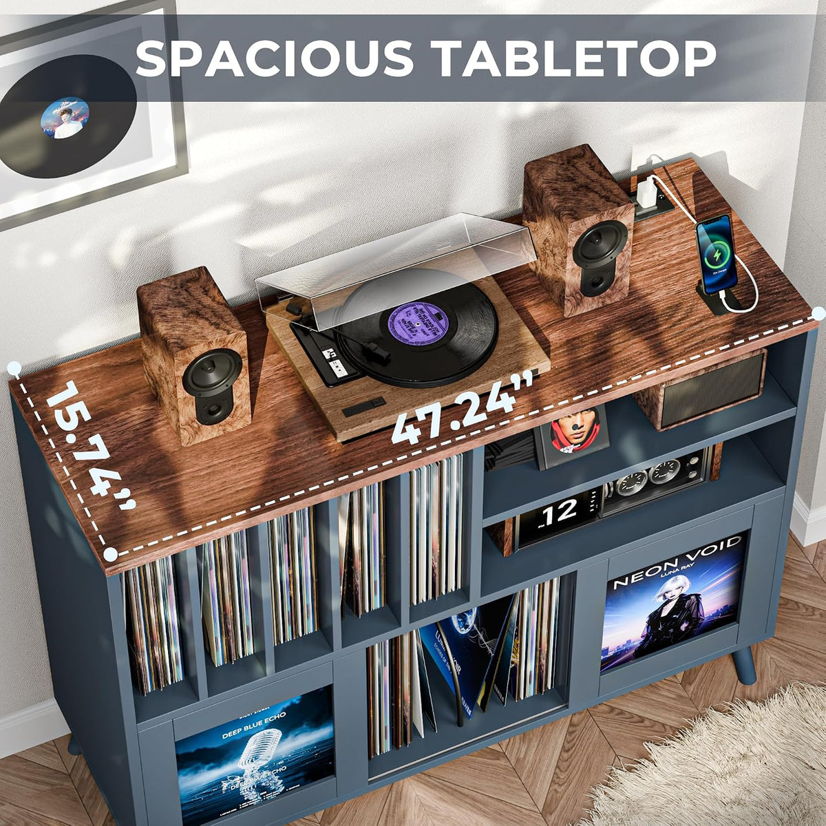 XL Record Player Stand with Sliding Doors,500+ Vinyl Record Storage Cabinet