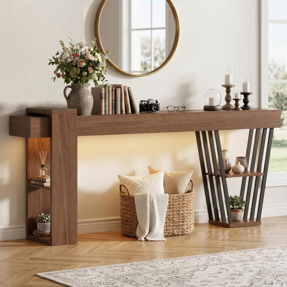 70.9'' Extra Long Console Table w/LED Light, Sofa Table Behind The Couch