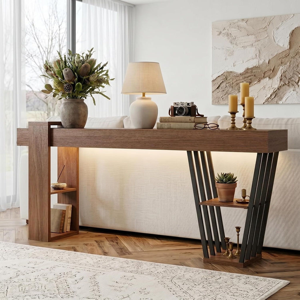70.9'' Extra Long Console Table w/LED Light, Sofa Table Behind The Couch