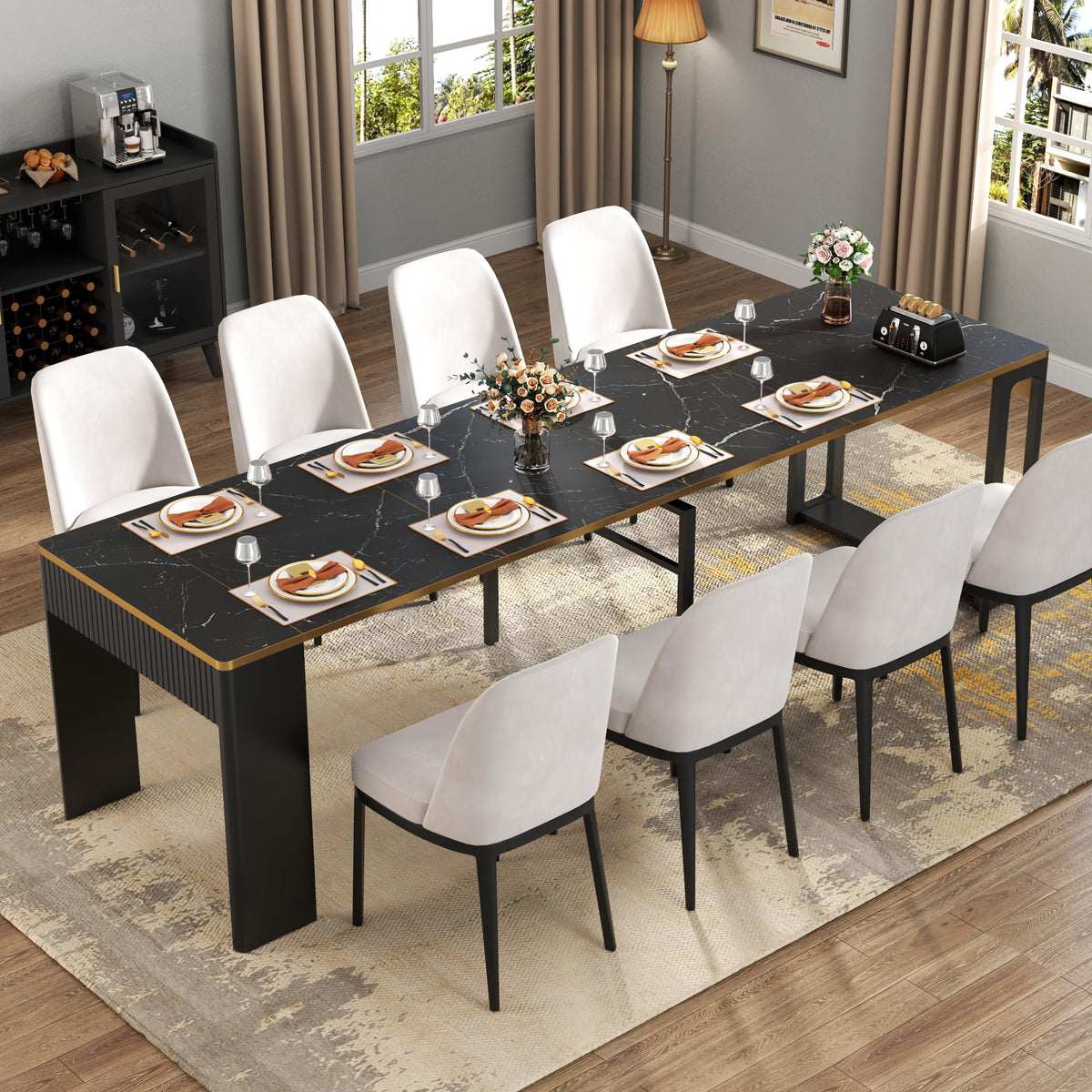 Expandable Room Dining Table with Power Outlet, Space-Saving Dining Table
