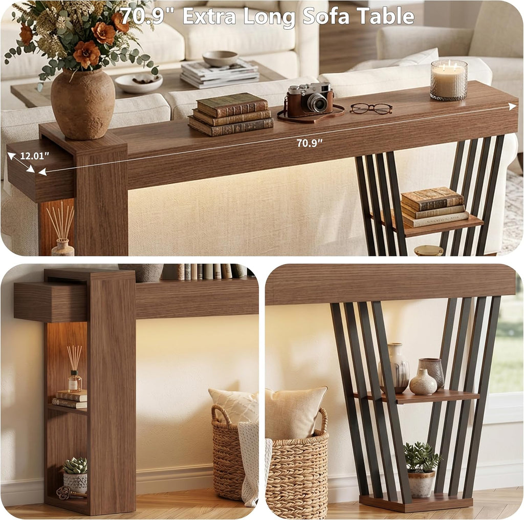 70.9'' Extra Long Console Table w/LED Light, Sofa Table Behind The Couch