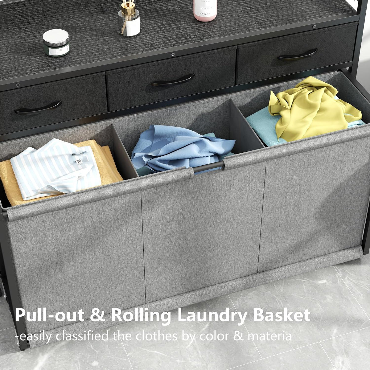 Laundry Hamper Laundry Basket with 3 Section 250L Pull-Out Rolling Bags