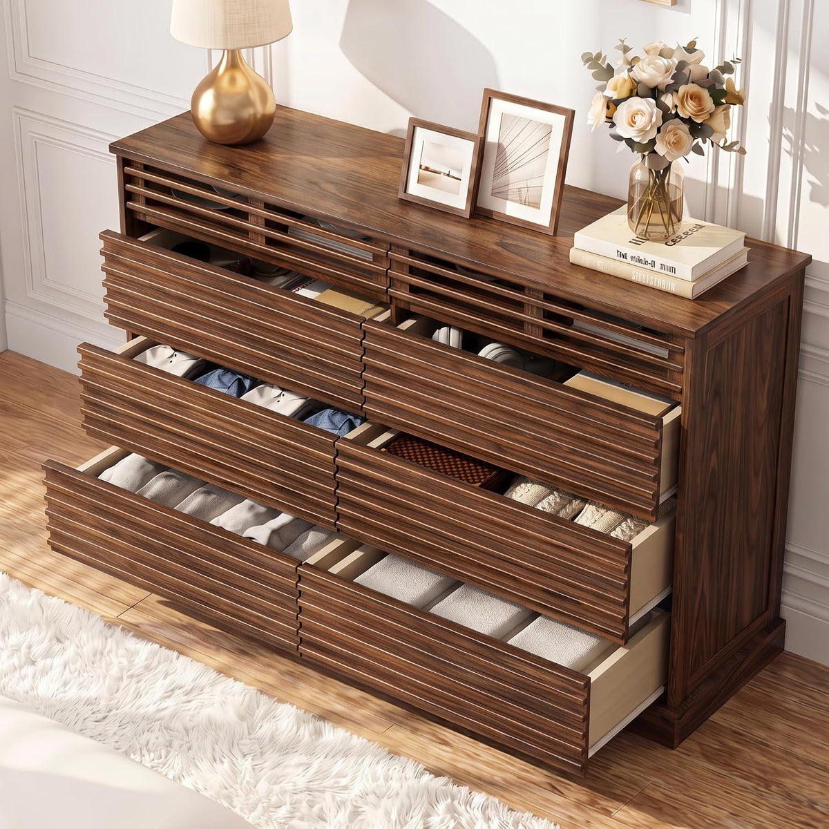 Loomie 52" W Fluted 8 Drawer Dresser with LED Light