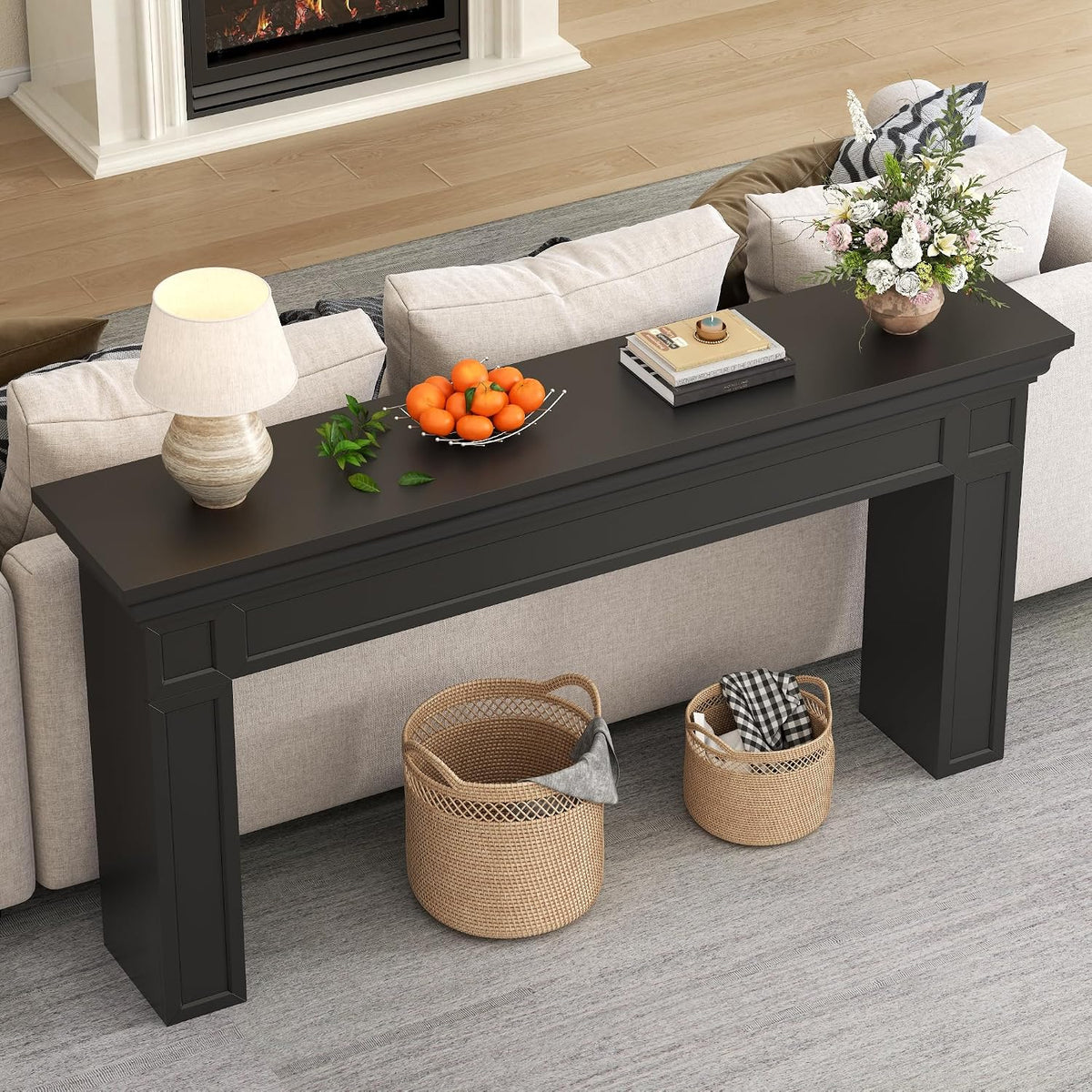 Loomie 63" Long Console Tables for Entryway, Black Entry Accent Table