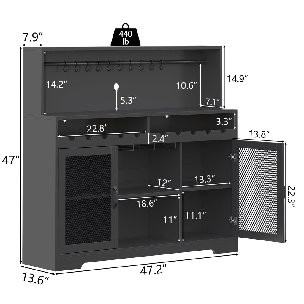 Loomie Wine Bar Cabinet with LED Light, Liquor Cabinet with Glass Holder, Coffee Bar