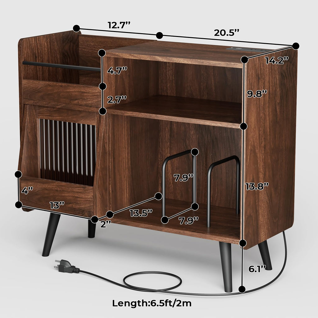 Loomie Large Black Record Player Stand Turntable Stand Shelf with with Power Outlet and LED Light,Vinyl Record Storage Cabinet