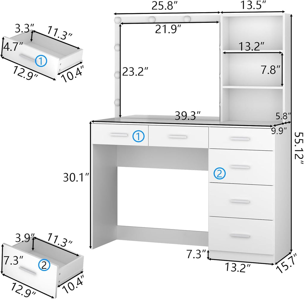 Loomie Vanity Desk with Lighted Mirror & Power Outlet, Makeup Table
