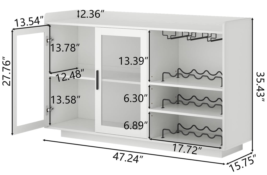 Loomie Wine Bar Cabinet with LED Lights, Floating Coffee Bar with Glass Rack and Removable Wine Racks, Modern Buffet Sideboard with Storage Shelves