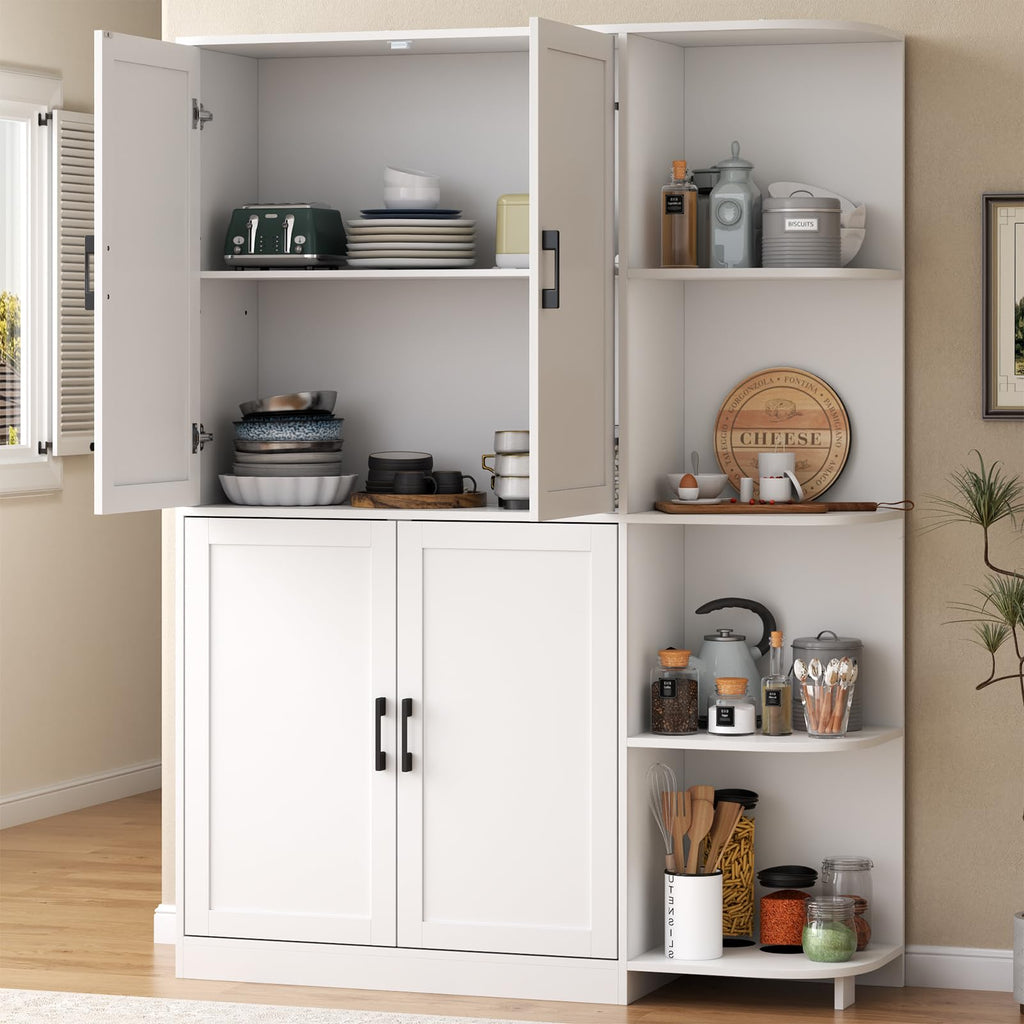 Loomie Kitchen Pantry Storage Cabinet, 64" Tall Freestanding Cupboard with Doors & Adjustable Shelves, Food Pantry Cabinet with 5-Tier External Shelf