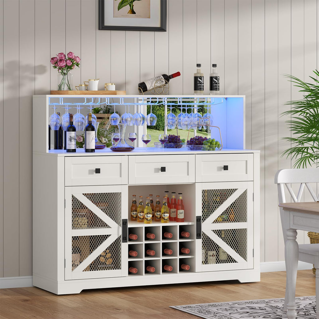 Loomie Wine Bar Cabinet with LED Light, Liquor Cabinet with Glass Holder, Coffee Bar