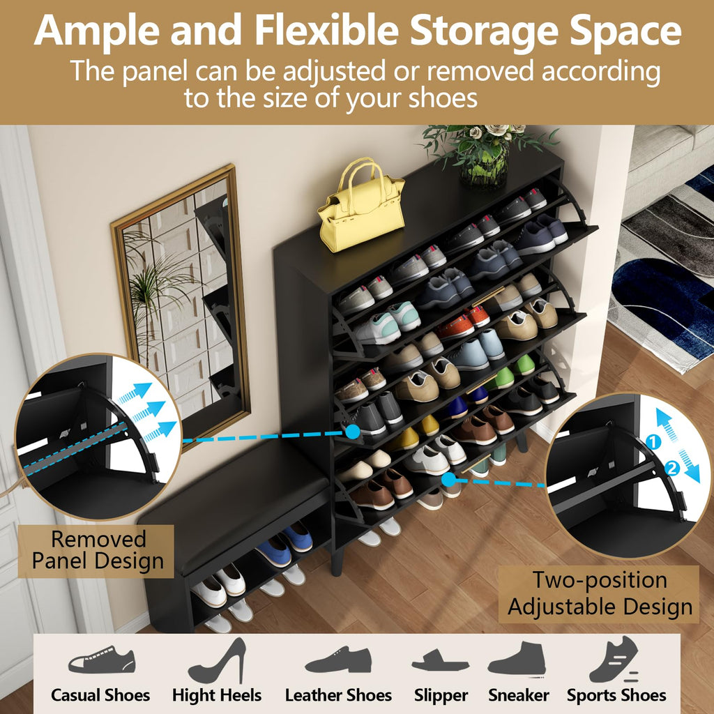 Loomie Shoe Cabinet w/3 Flip Drawers, Shoe Storage Cabinet w/Bench for Entryway, Freestanding Narrow Hidden Shoe Rack Organizer