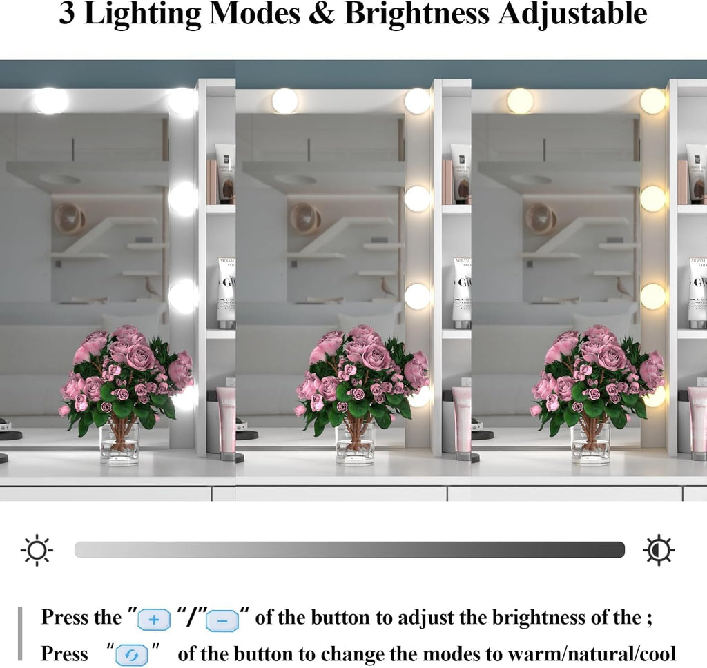 Loomie Vanity Desk with Lighted Mirror & Power Outlet, Makeup Table