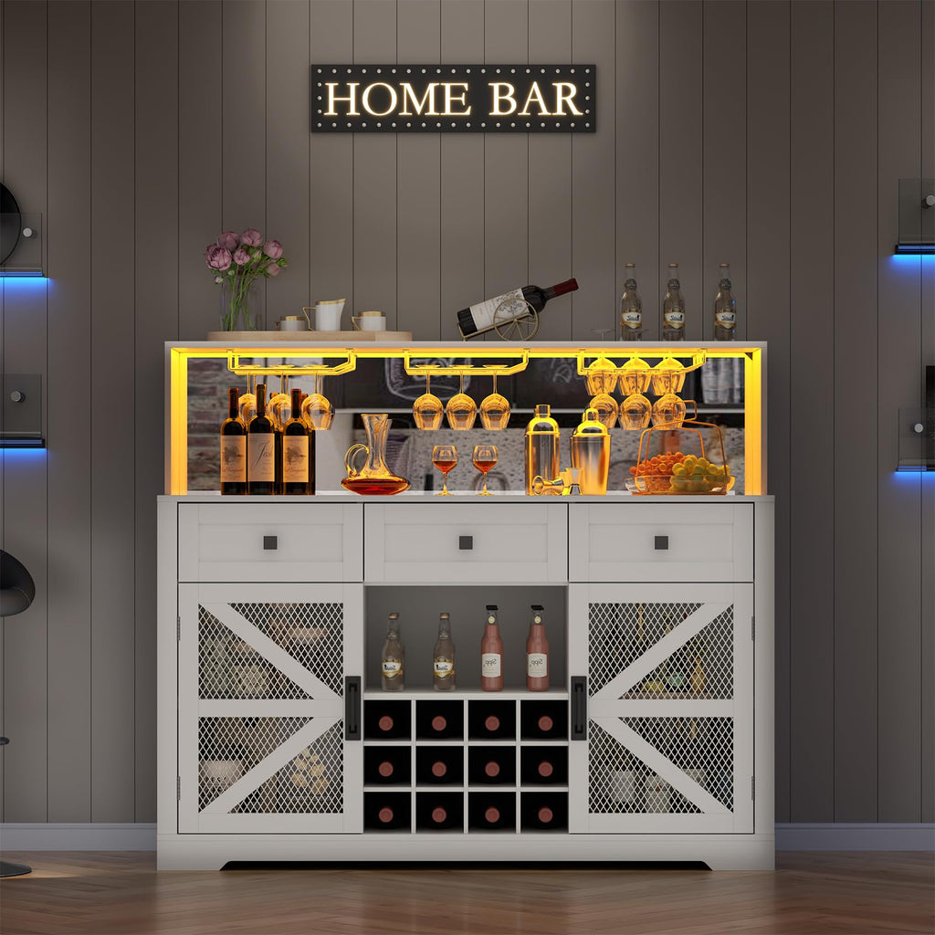 Loomie Wine Bar Cabinet with LED Light, Liquor Cabinet with Glass Holder, Coffee Bar