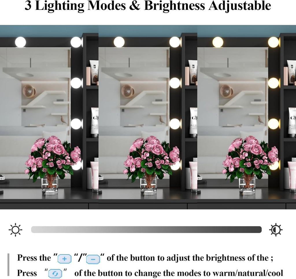 Loomie Vanity Desk with Lighted Mirror & Power Outlet, Makeup Table