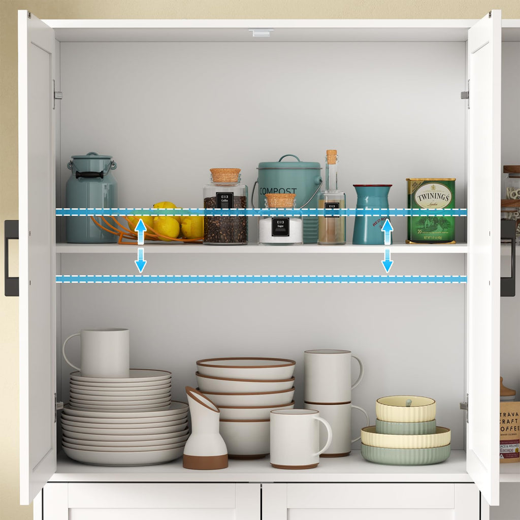 Loomie Kitchen Pantry Storage Cabinet, 64" Tall Freestanding Cupboard with Doors & Adjustable Shelves, Food Pantry Cabinet with 5-Tier External Shelf