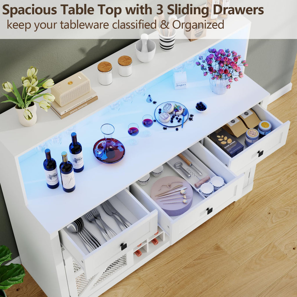 Loomie Wine Bar Cabinet with LED Light, Liquor Cabinet with Glass Holder, Coffee Bar