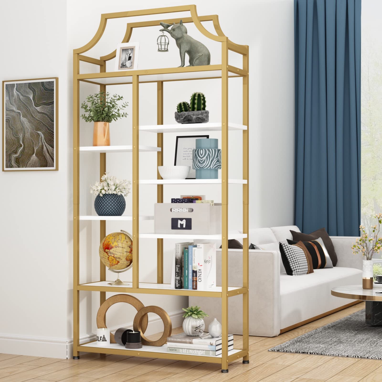 Loomie 8-Open Shelf Bookshelf Tall Storage Display Modern Open Book Case