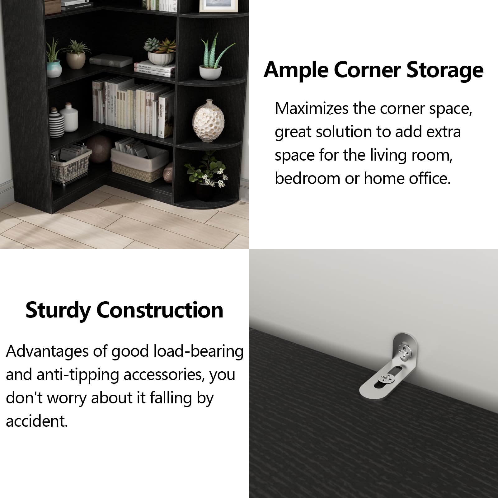 Loomie White Book Shelf, 6 Tiers Shelf Large Tall Corner Etagere Bookcase with Full Baffle, L-Shaped Modern Storage Display Industrial Bookshelves