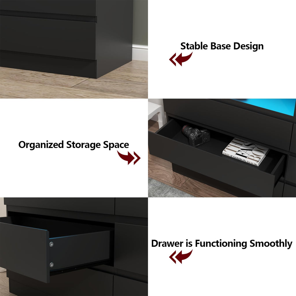 Loomie Drawers Dresser, White Drawer Dresser with Power Outlet, Accent Chests of Drawers with LED Light