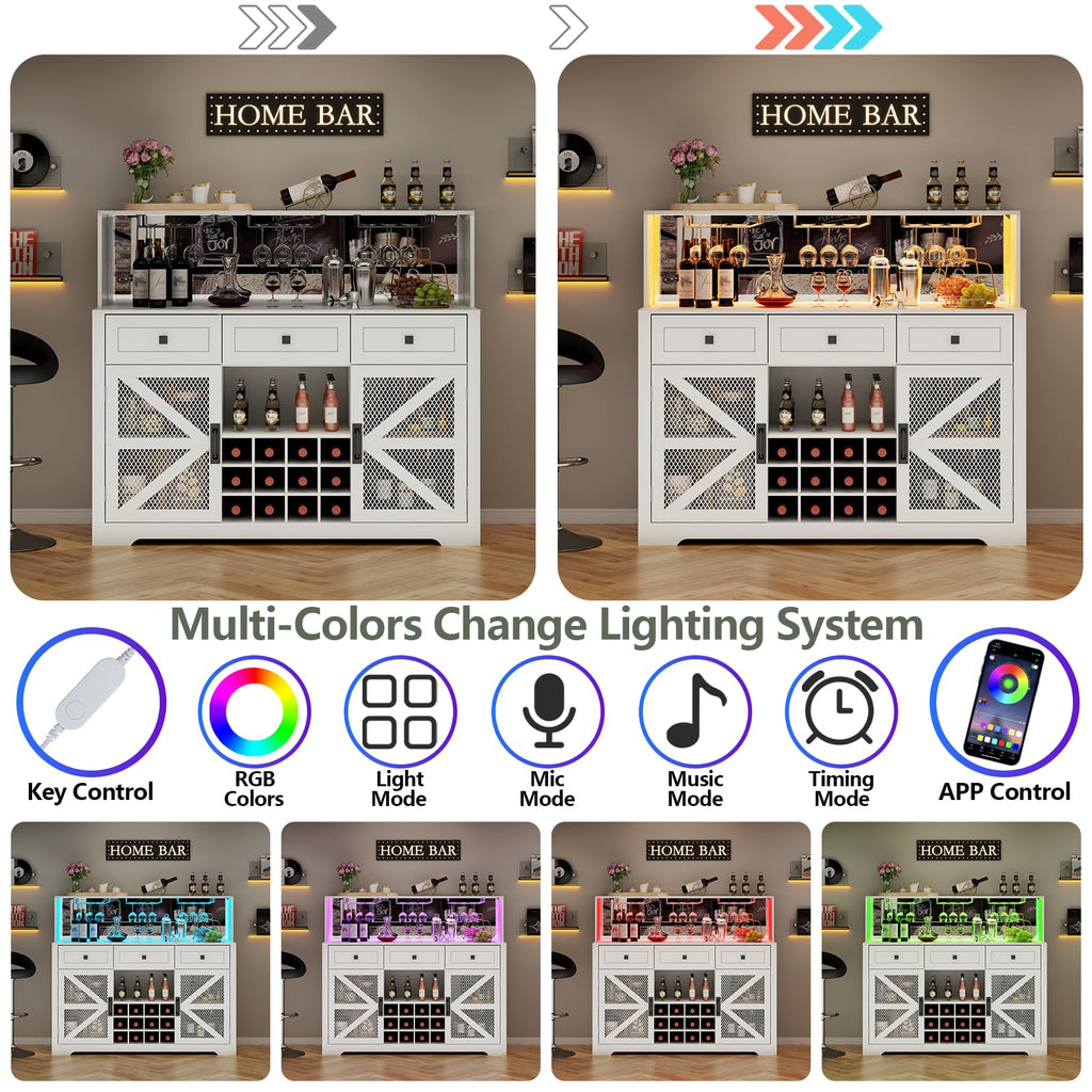 Loomie Wine Bar Cabinet with LED Light, Liquor Cabinet with Glass Holder, Coffee Bar